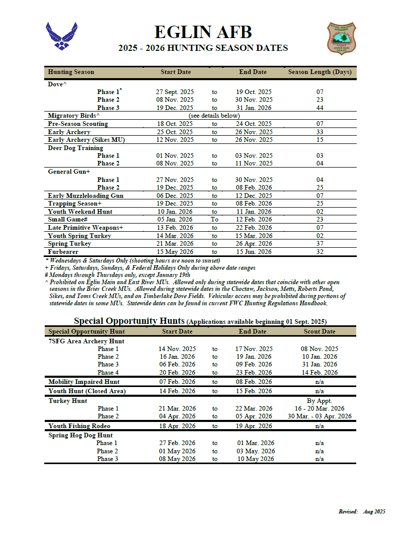 FY26 Season Dates